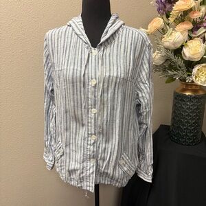 Christopher & Banks Blue Linen Blend Button Hooded Jacket Lightweight Large